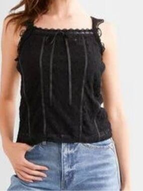 Willow + Root Black Lace Cami w/Vertical Seams Whimsigoth Dark Coquette RenFaire